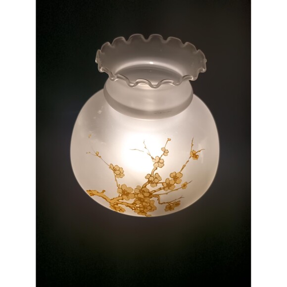 Frosted Glass Lamp Shade 7 In Base Fitter 8 In Height Painted Floral Pattern - Picture 6 of 10